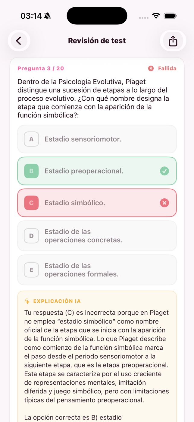 Revisión de un test con la explicación de la IA