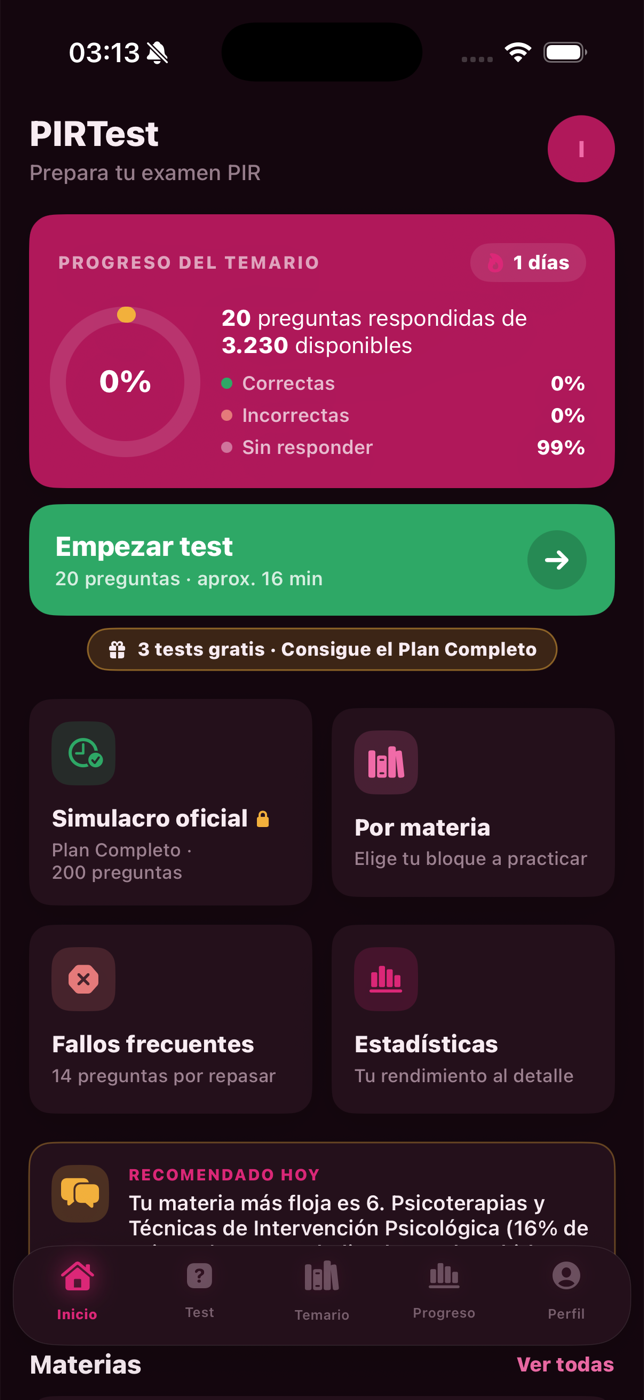 Inicio en modo oscuro