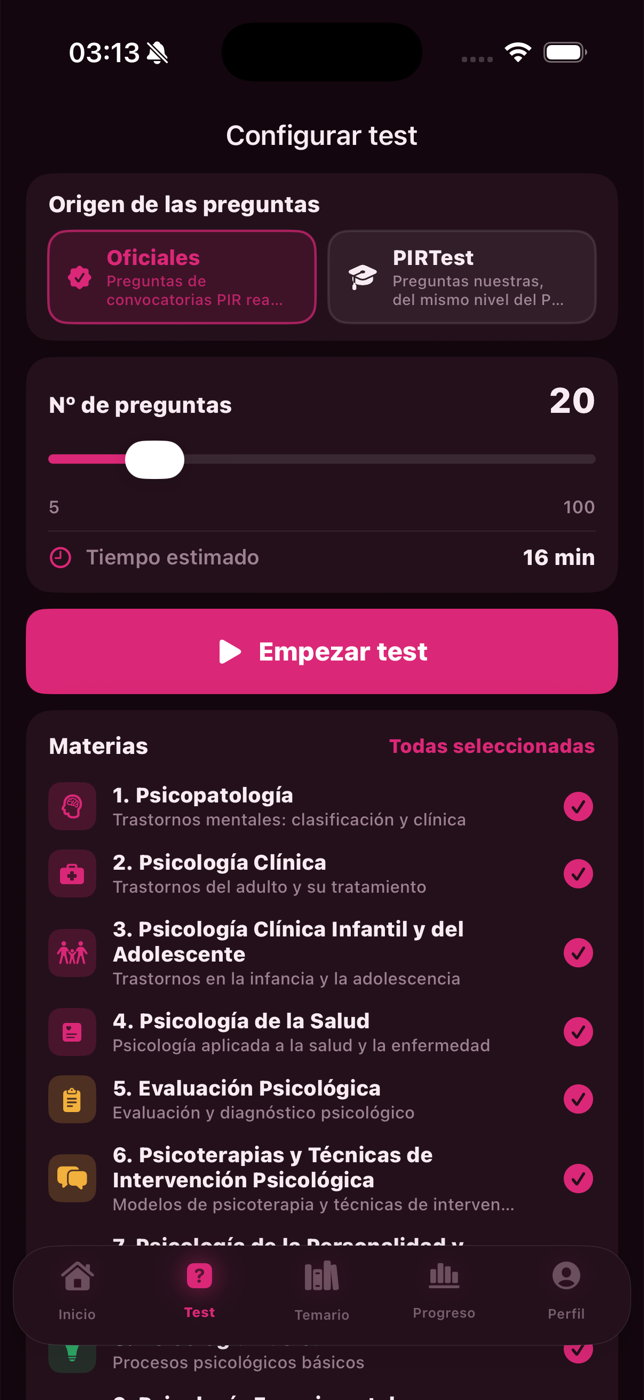 Configurar test en modo oscuro